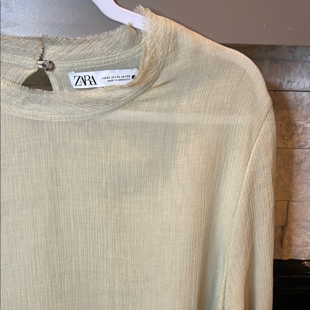 Zara Cream Long Sleeve Sheer Top - Picture 5 of 12